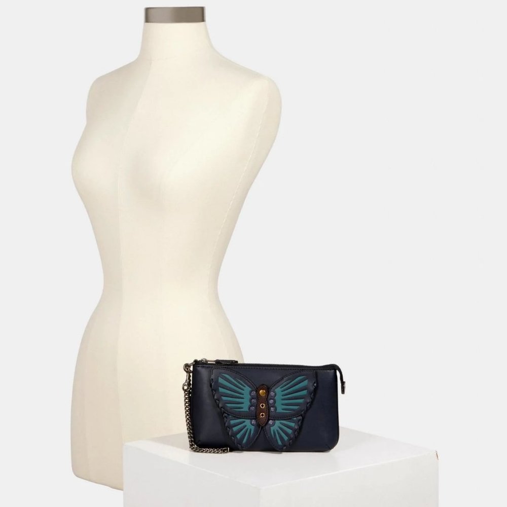 COACH $198 BUTTERFLY APPLIQUE LARGE WRISTLET 2954 Navy Whipstitch - Picture 4 of 5